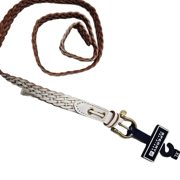 NEW Sperry Braided Woven Skinny Belt Women's XL‎ White Leather NWT - Picture 1 of 7